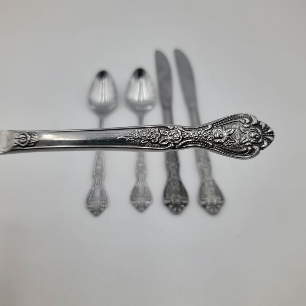 Normandy Stainless Japan Flatware Set 5pc Floral Rose Pattern 3 Knives 2 Spoons